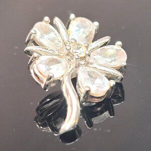 2004 Sterling Silver 925 Cubic Zirconia Flower Pendant - Hallmark B - 2cm